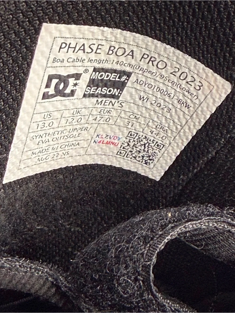 DC Phase BOA Pro Snowboard Boots Men’s Size 13 Black Winter 2023